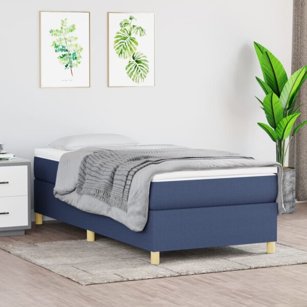 vidaXL Boxspringbett mit Matratze Blau 90x200 cm Stoff