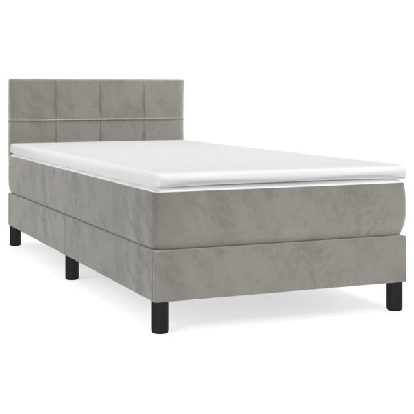 vidaXL Boxspringbett mit Matratze Hellgrau 100x200 cm Samt