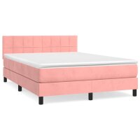 vidaXL Boxspringbett mit Matratze Rosa 140x200 cm Samt