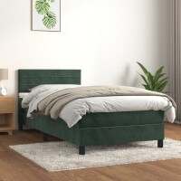 vidaXL Boxspringbett mit Matratze Dunkelgr&uuml;n 90x200 cm Samt