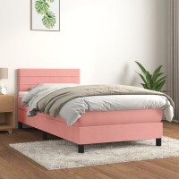 vidaXL Boxspringbett mit Matratze Rosa 100x200 cm Samt