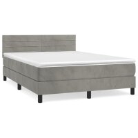 vidaXL Boxspringbett mit Matratze Hellgrau 140x200 cm Samt