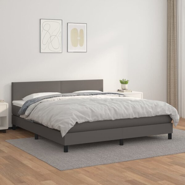 vidaXL Boxspringbett mit Matratze Grau 160x200 cm Kunstleder