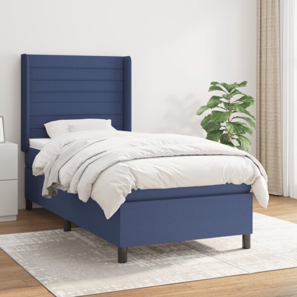 vidaXL Boxspringbett mit Matratze Blau 100x200 cm Stoff