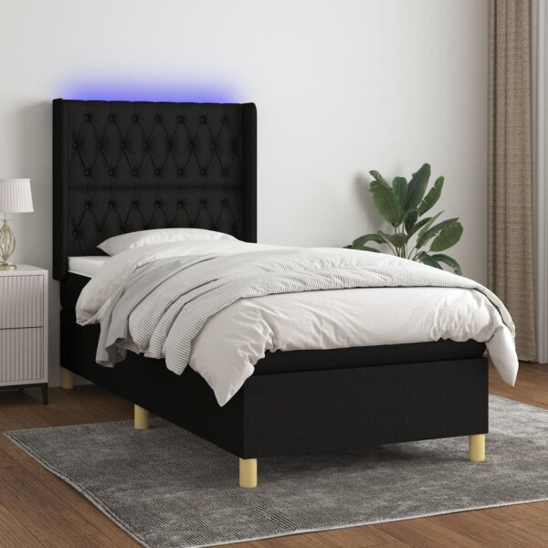 vidaXL Boxspringbett mit Matratze &amp; LED Schwarz 80x200 cm Stoff