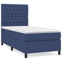 vidaXL Boxspringbett mit Matratze Blau 90x200 cm Stoff