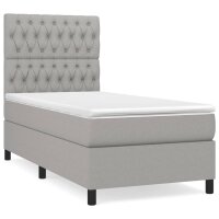 vidaXL Boxspringbett mit Matratze Hellgrau 100x200 cm Stoff