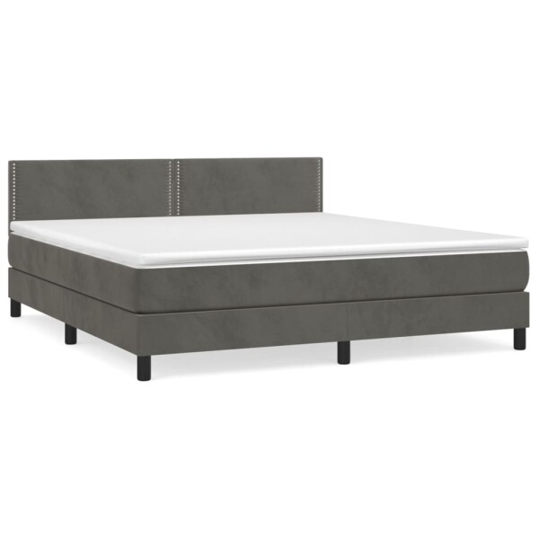 vidaXL Boxspringbett mit Matratze Dunkelgrau 180x200 cm Samt