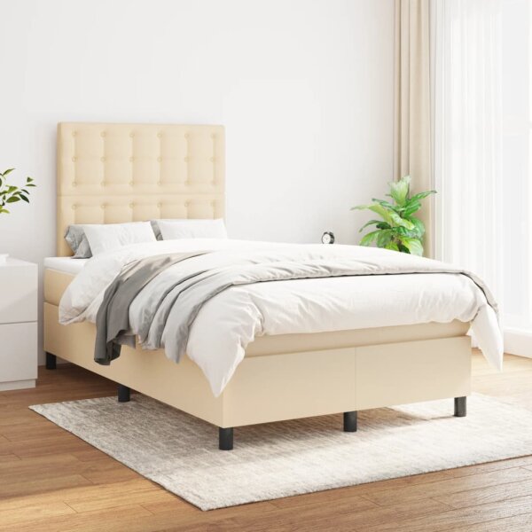 vidaXL Boxspringbett mit Matratze Creme 120x200 cm Stoff