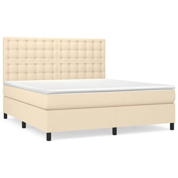 vidaXL Boxspringbett mit Matratze Creme 160x200 cm Stoff