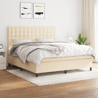 vidaXL Boxspringbett mit Matratze Creme 160x200 cm Stoff