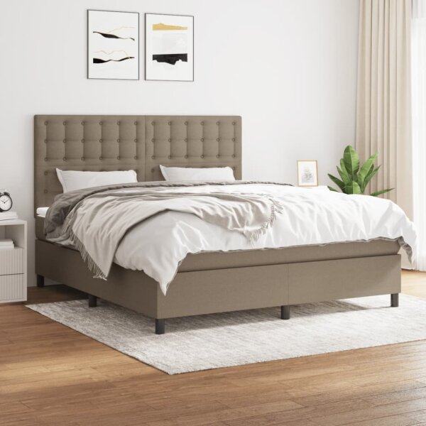 vidaXL Boxspringbett mit Matratze Taupe 180x200 cm Stoff