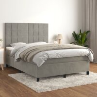 vidaXL Boxspringbett mit Matratze Hellgrau 140x200 cm Samt