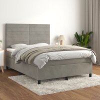 vidaXL Boxspringbett mit Matratze Hellgrau 140x200 cm Samt