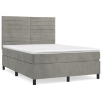 vidaXL Boxspringbett mit Matratze Hellgrau 140x200 cm Samt