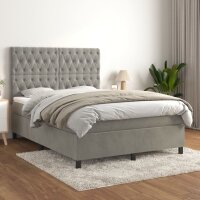 vidaXL Boxspringbett mit Matratze Hellgrau 140x190 cm Samt