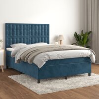 vidaXL Boxspringbett mit Matratze Dunkelblau 140x200 cm Samt