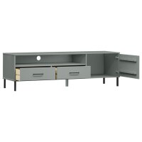 vidaXL TV-Schrank OSLO mit Metallbeinen Grau Massivholz Kiefer