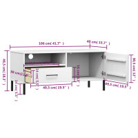 vidaXL TV-Schrank OSLO mit Metallbeinen Wei&szlig; Massivholz Kiefer