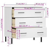 vidaXL Sideboard OSLO mit 3 Schubladen Wei&szlig; 77x40x79,5 cm Massivholz