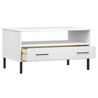 vidaXL Couchtisch OSLO mit Metallbeinen Wei&szlig; 85x50x45 cm Massivholz