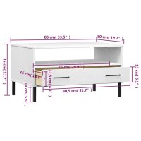 vidaXL Couchtisch OSLO mit Metallbeinen Wei&szlig; 85x50x45 cm Massivholz