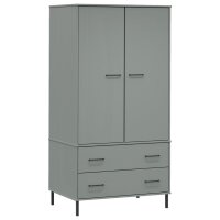 vidaXL Kleiderschrank OSLO Metallbeine Grau 90x55x172,5cm Massivholz