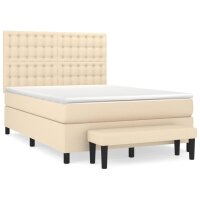 WOWONA Boxspringbett mit Matratze Creme 140x190 cm Stoff