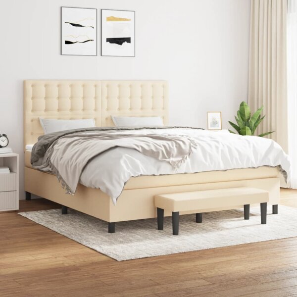 vidaXL Boxspringbett mit Matratze Creme 160x200 cm Stoff