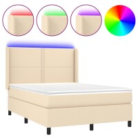 vidaXL Boxspringbett mit Matratze &amp; LED Creme 140x200 cm Stoff