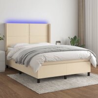 vidaXL Boxspringbett mit Matratze &amp; LED Creme 140x200 cm Stoff