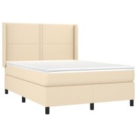 vidaXL Boxspringbett mit Matratze &amp; LED Creme 140x200 cm Stoff