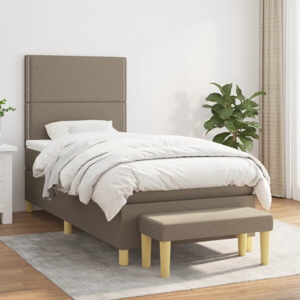 vidaXL Boxspringbett mit Matratze Taupe 90x190 cm Stoff