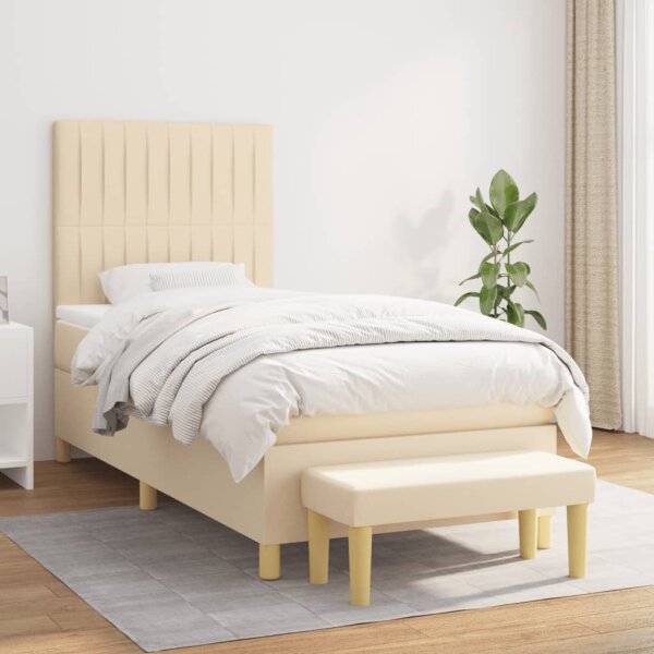 WOWONA Boxspringbett mit Matratze Creme 90x200 cm Stoff