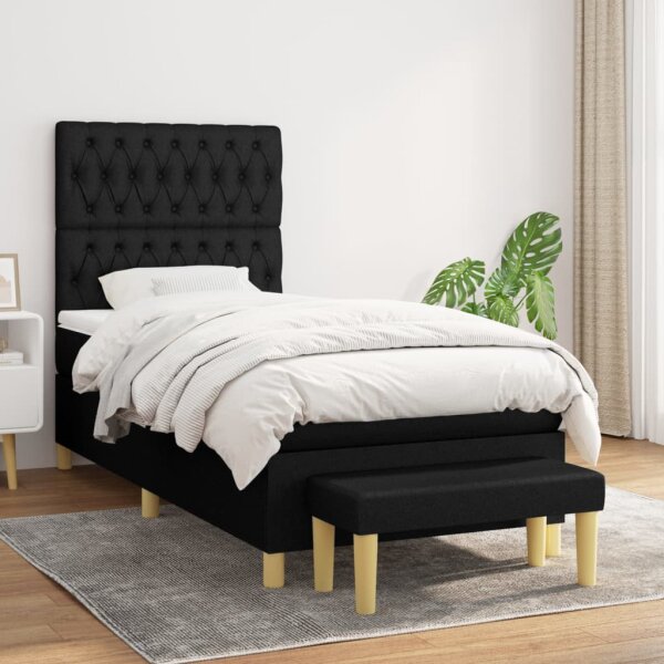 vidaXL Boxspringbett mit Matratze Schwarz 90x190 cm Stoff