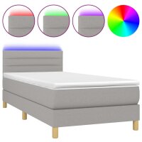 vidaXL Boxspringbett mit Matratze &amp; LED Hellgrau 100x200 cm Stoff