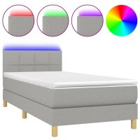 vidaXL Boxspringbett mit Matratze &amp; LED Hellgrau 100x200 cm Stoff