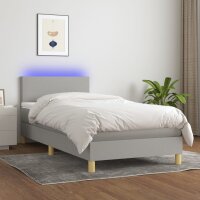 vidaXL Boxspringbett mit Matratze &amp; LED Hellgrau 100x200 cm Stoff