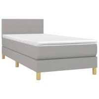 vidaXL Boxspringbett mit Matratze &amp; LED Hellgrau 100x200 cm Stoff