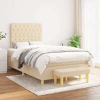 WOWONA Boxspringbett mit Matratze Creme 120x200 cm Stoff