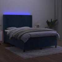 vidaXL Boxspringbett mit Matratze &amp; LED Dunkelblau 140x190 cm Samt