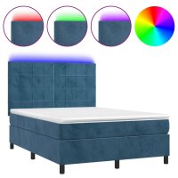 vidaXL Boxspringbett mit Matratze &amp; LED Dunkelblau 140x190 cm Samt