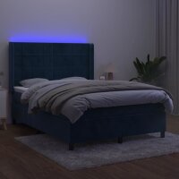 vidaXL Boxspringbett mit Matratze &amp; LED Dunkelblau 140x190 cm Samt