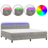 WOWONA Boxspringbett mit Matratze &amp; LED Hellgrau 200x200 cm Samt