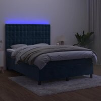 vidaXL Boxspringbett mit Matratze &amp; LED Dunkelblau 140x190 cm Samt