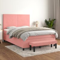 vidaXL Boxspringbett mit Matratze Rosa 140x190 cm Samt