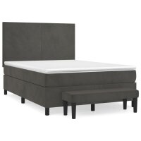 vidaXL Boxspringbett mit Matratze Dunkelgrau 140x200 cm Samt