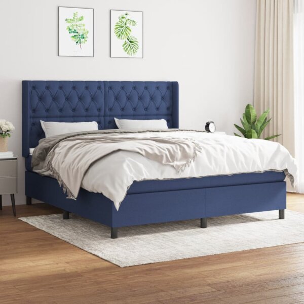 vidaXL Boxspringbett mit Matratze Blau 160x200 cm Stoff