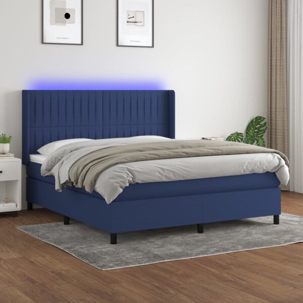 vidaXL Boxspringbett mit Matratze &amp; LED Blau 160x200 cm Stoff