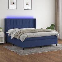 vidaXL Boxspringbett mit Matratze &amp; LED Blau 160x200 cm Stoff